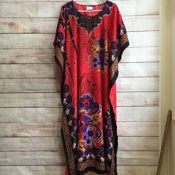 GOLD COAST‎ KIMONO IN RED FLORAL PRINT - Picture 1 of 6